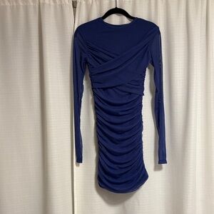 Saks Fifth Avenue Royal Blue Ruched Long Sleeve Dress